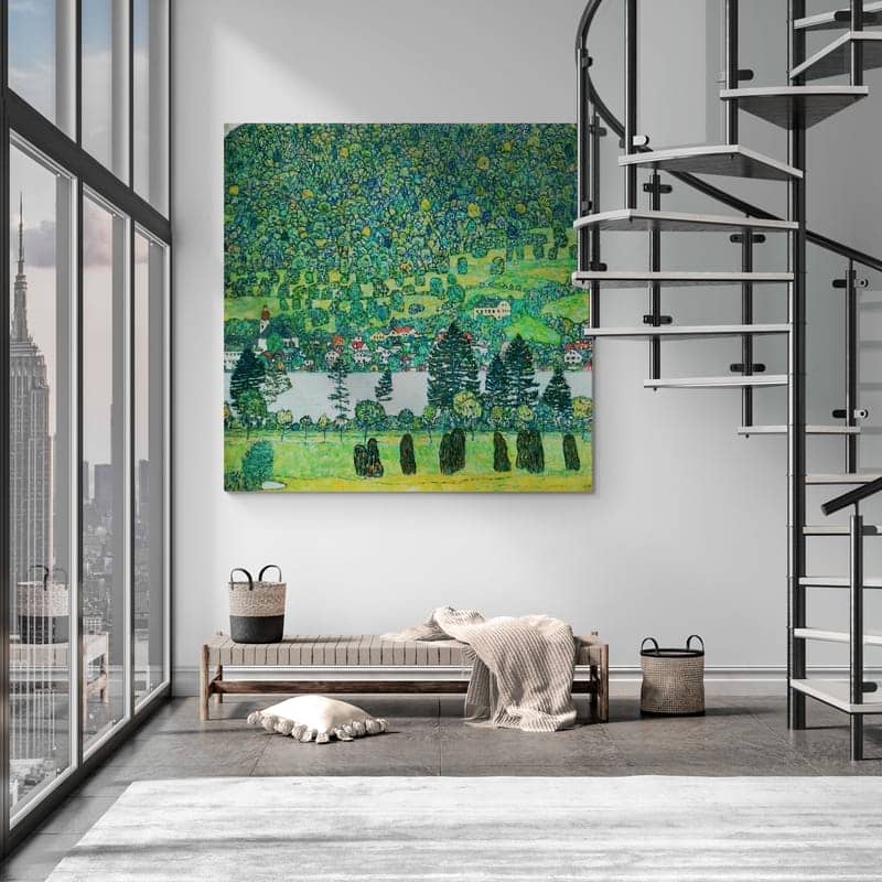 Slope in a Forest on Attersee Lake by Gustav Klimt wall art in a living room