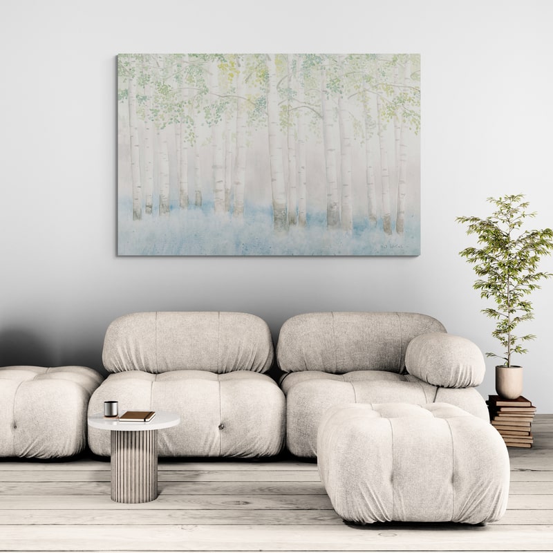 Soft Birches by James Wiens wall art in a living room