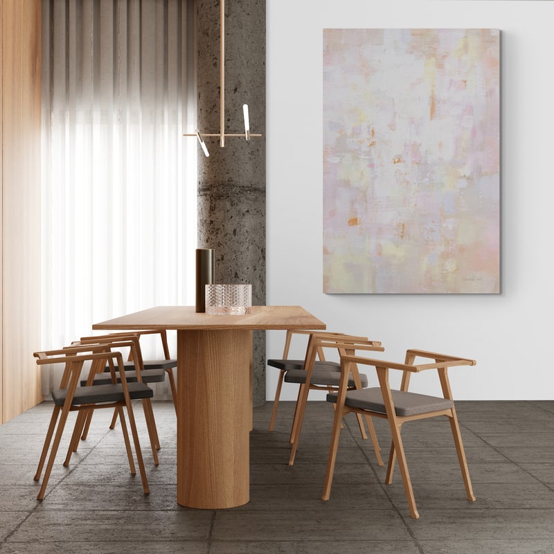 Soft Serenade Blush by Danhui Nai wall art in a dining room