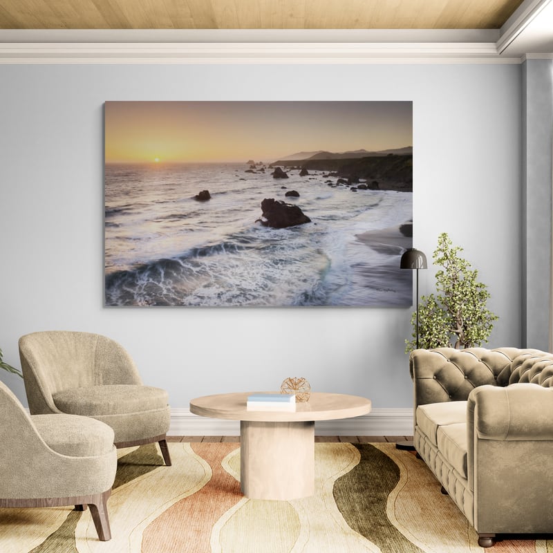 Sonoma Coast Sunset by Alan Majchrowicz wall art in a living room