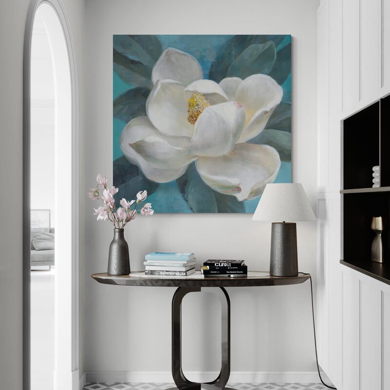 Southern Bloom by Danhui Nai wall art in a hallway