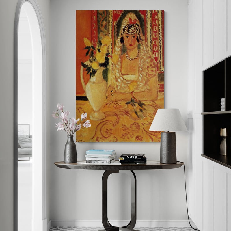 Spanish Woman with Flowers by Henri Matisse wall art in a hallway