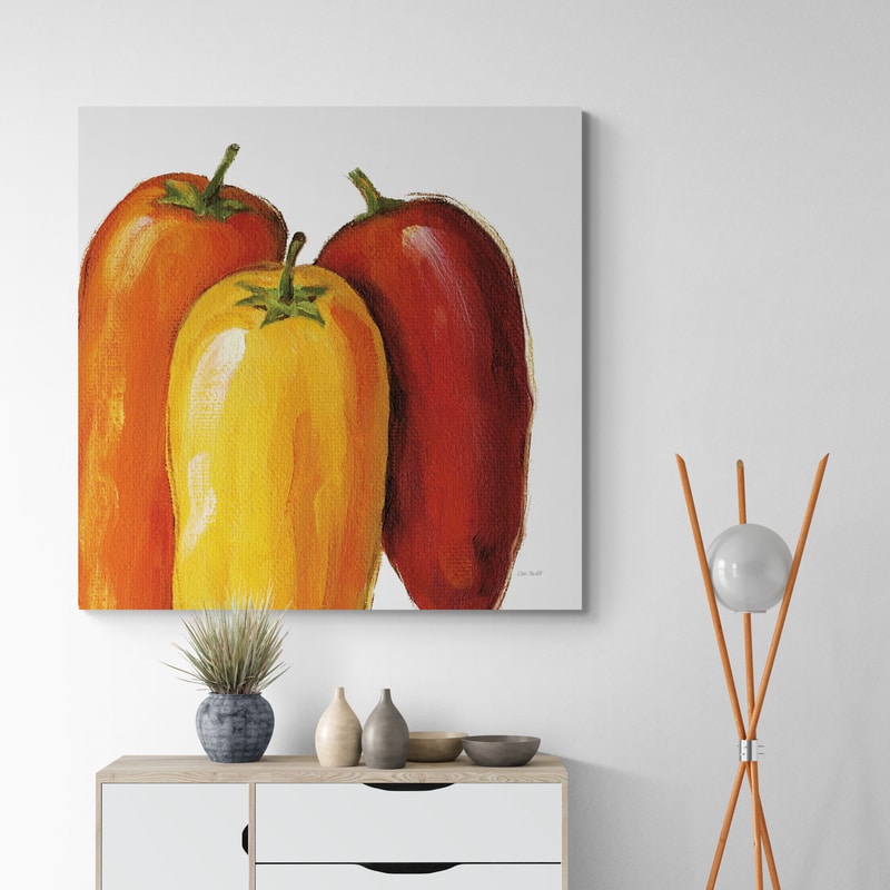 Spicy on White by Lisa Audit wall art in a hallway