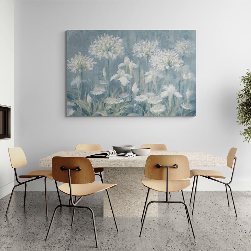 Spring Blossoms II Slate Blue by Danhui Nai wall art in a dining room