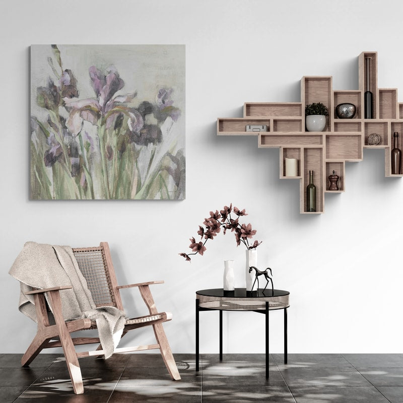 Spring Iris I Purple by Danhui Nai wall art in a living room