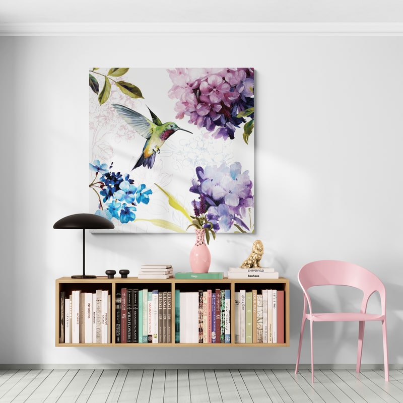 Spring Nectar Square II by Lisa Audit wall art in a hallway