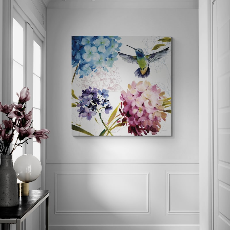 Spring Nectar Square III by Lisa Audit wall art in a hallway
