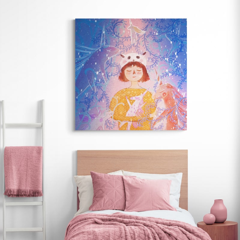 Spring Story - Call of the Unicorn by Lisha Sun wall art in a bedroom