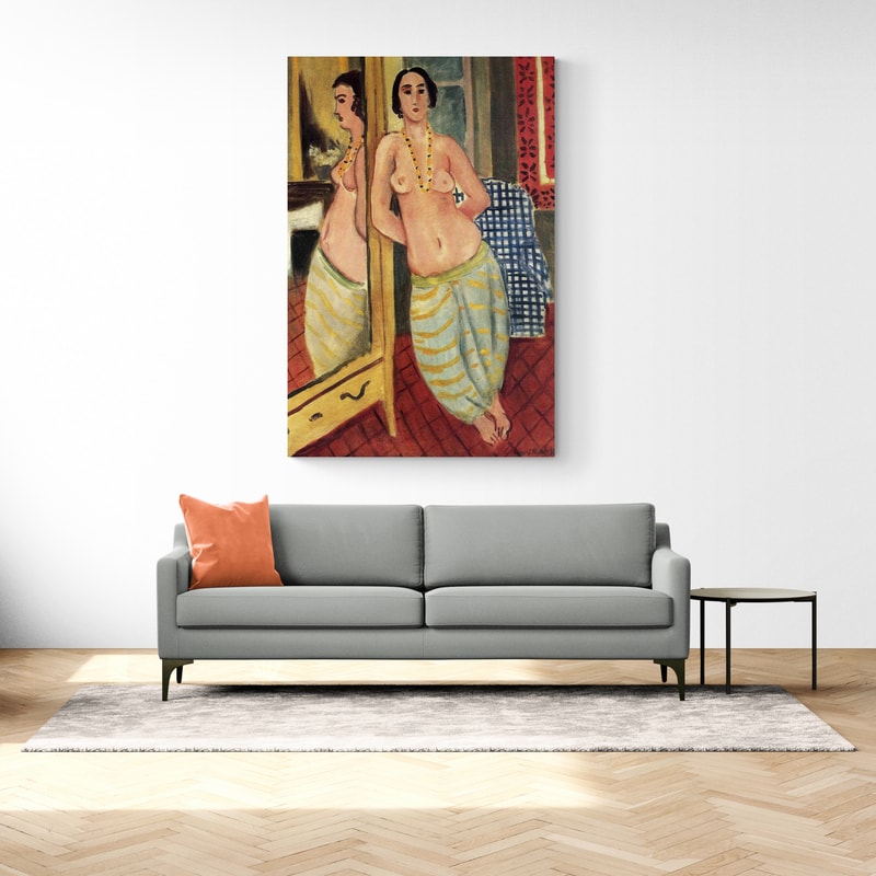 Standing Odalisque Reflected in a Mirror by Henri Matisse wall art in a living room