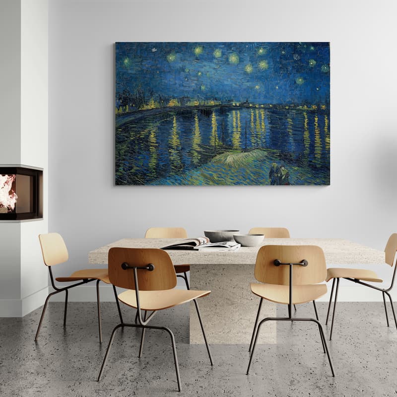 Starry Night Over The Rhone 1888 by Vincent Van Gogh wall art in a dining room