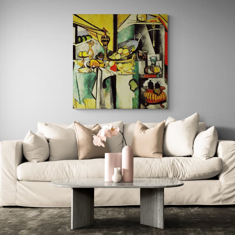 Still Life after Jan Davidsz. de Heem's La Desserte by Henri Matisse wall art in a living room