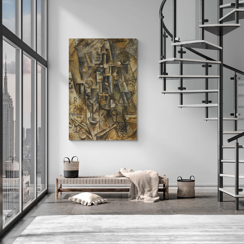 Still Life with a Bottle of Rum by Pablo Picasso wall art in a living room