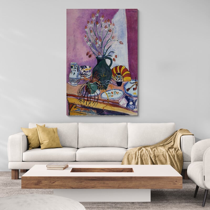 Still Life with Asphodels by Henri Matisse wall art in a living room