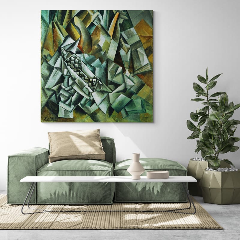 Still Life with Liqueur Bottle by Pablo Picasso wall art in a living room
