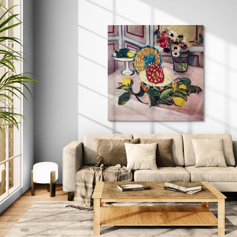 Still Life with Pineapples and Lemons by Henri Matisse wall art in a living room