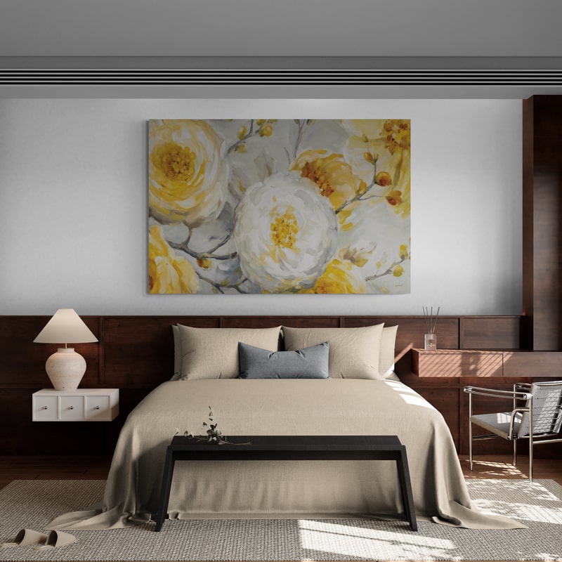 Sunshine by Lisa Audit wall art in a bedroom