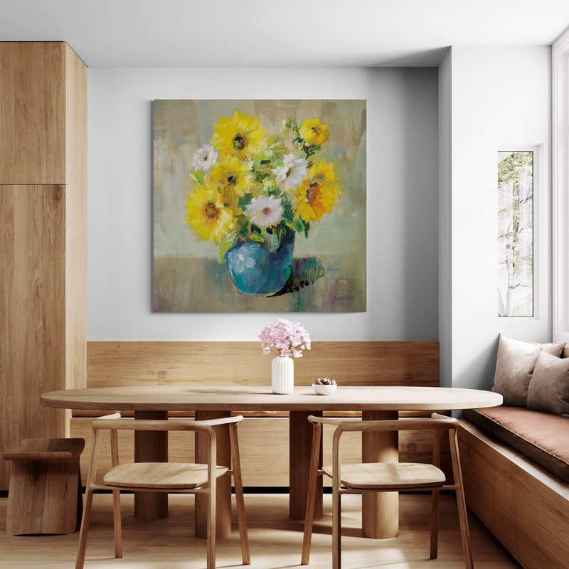 Sunflower Still Life I by Danhui Nai wall art in a dining room