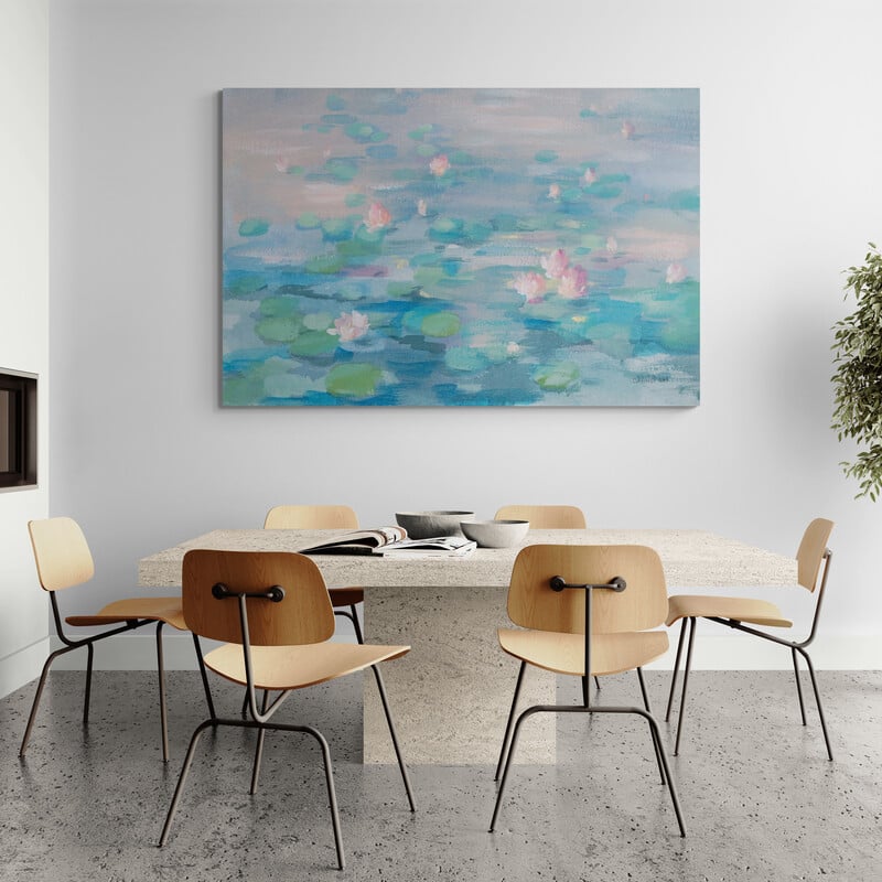 Sunrise Waterlilies by Danhui Nai wall art in a dining room
