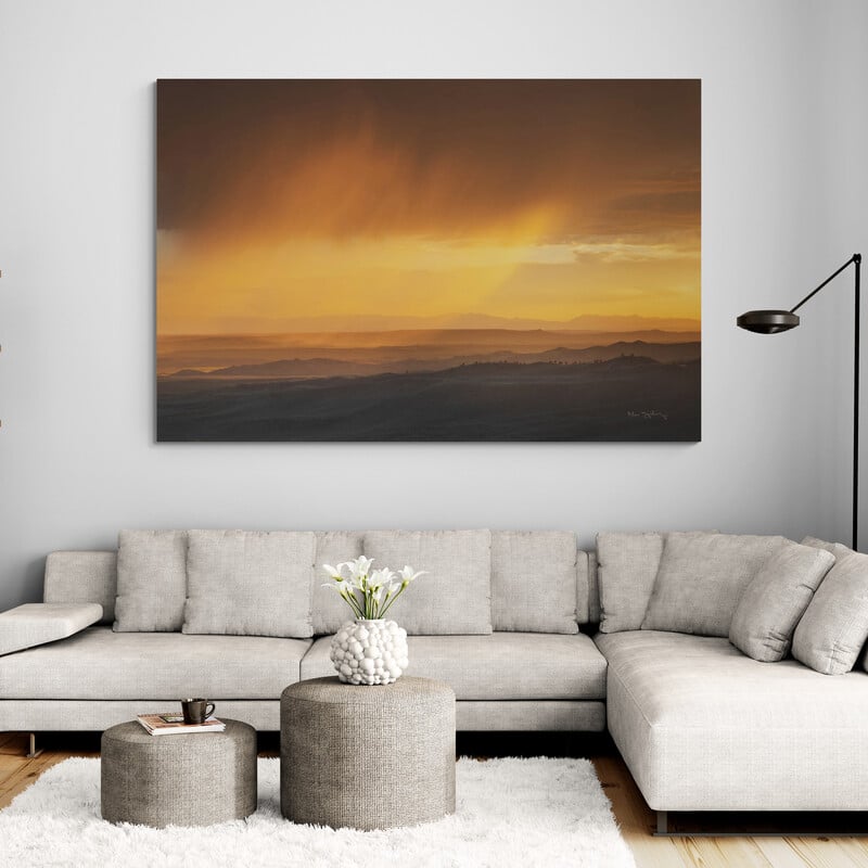 Sunset Clouds In The Tetons by Alan Majchrowicz wall art in a living room