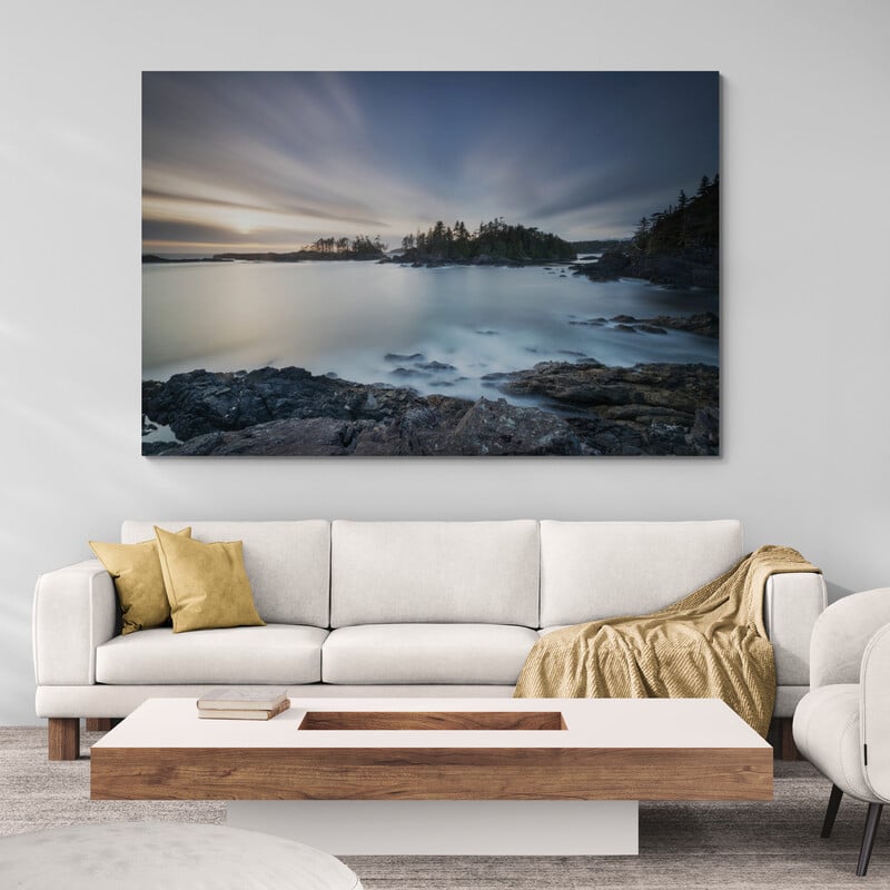 Sunset On Vancouver Island by Alan Majchrowicz wall art in a living room