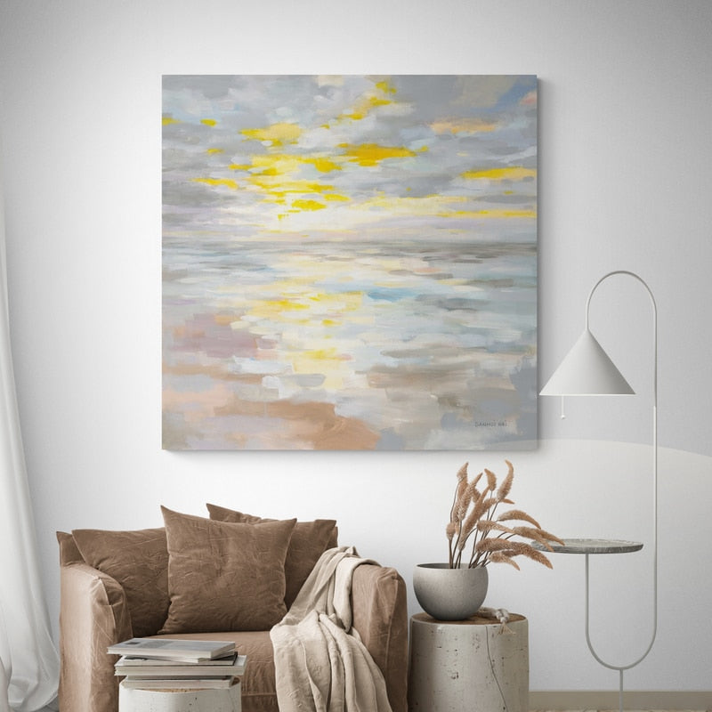 Sunup On The Sea by Danhui Nai wall art in a living room