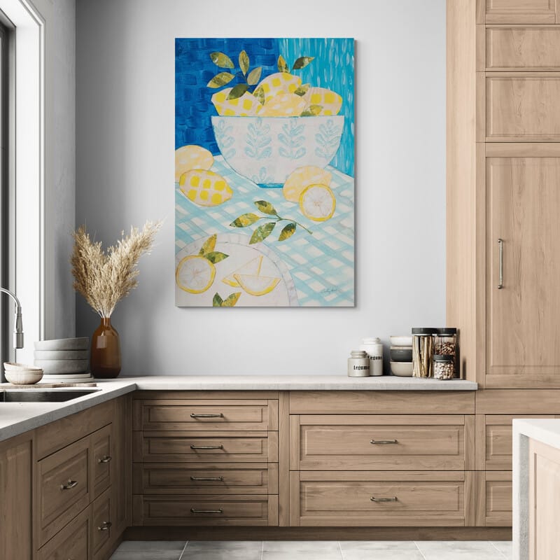 Tablescape Lemons by Courtney Prahl wall art in a kitchen