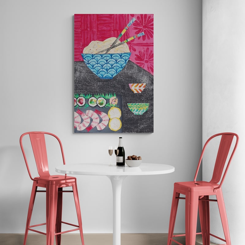 Tablescape Sushi by Courtney Prahl wall art in a living room
