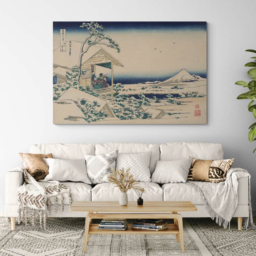 Tea House At Koishikawa by Katsushika Hokusai wall art in a living room