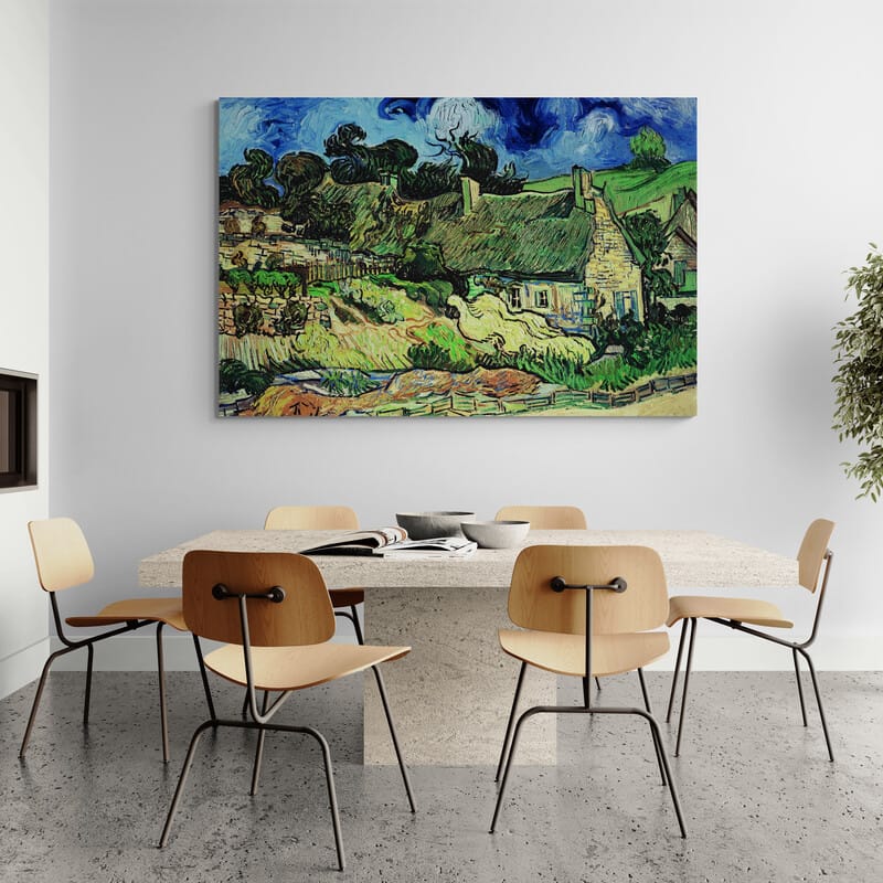 Thatched Cottages at Cordeville 1890 by Vincent Van Gogh wall art in a dining room