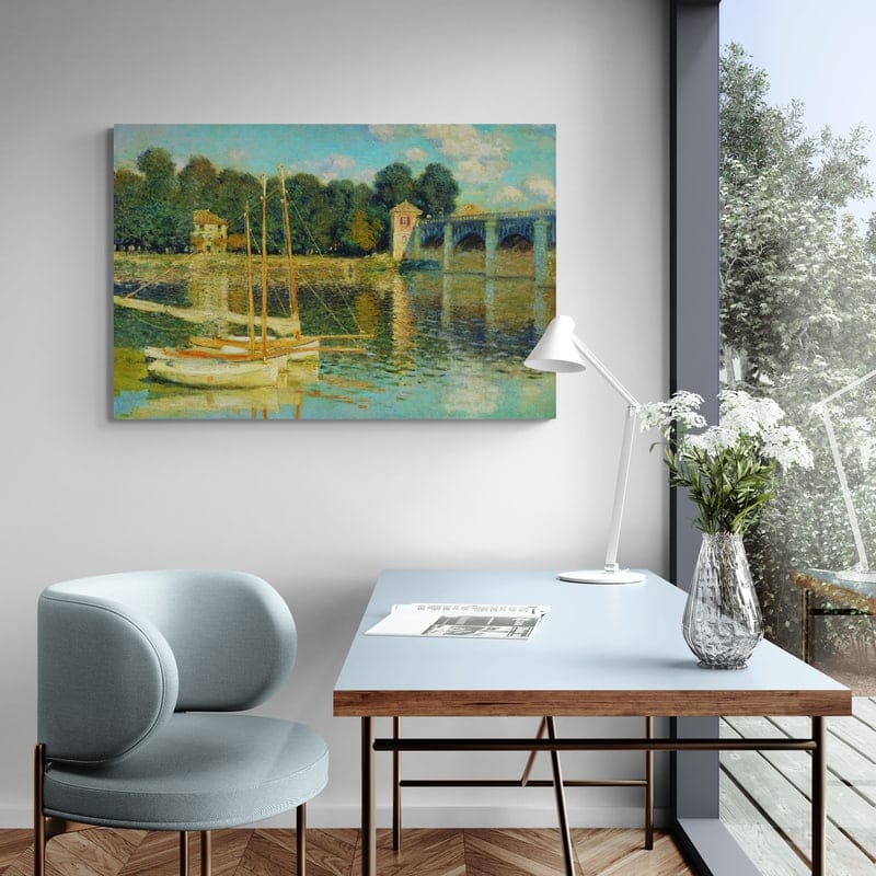 The Argenteuil Bridge by Claude Monet wall art in a living room