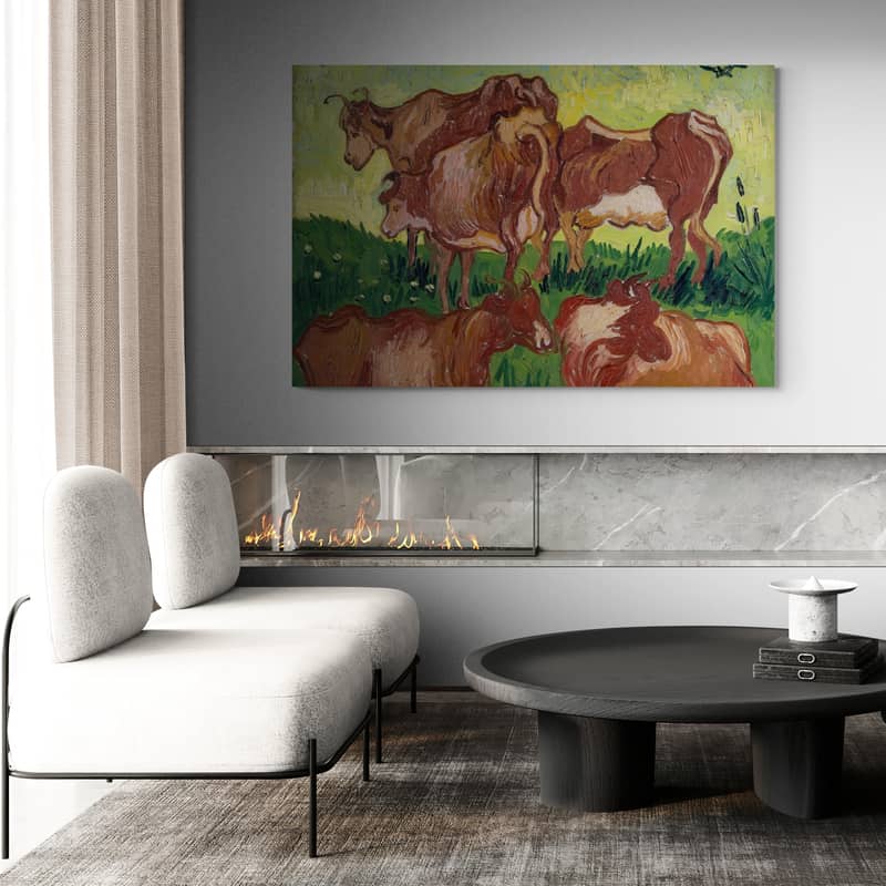 The Cows 1890 by Vincent Van Gogh wall art in a living room