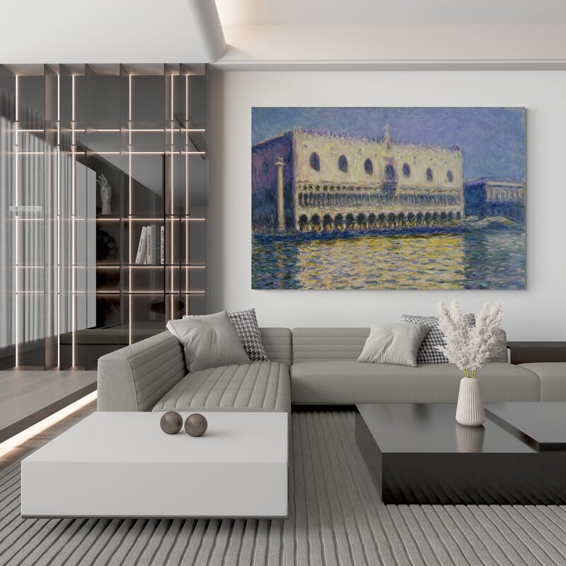 The Doges Palace 1908 by Claude Monet wall art in a living room