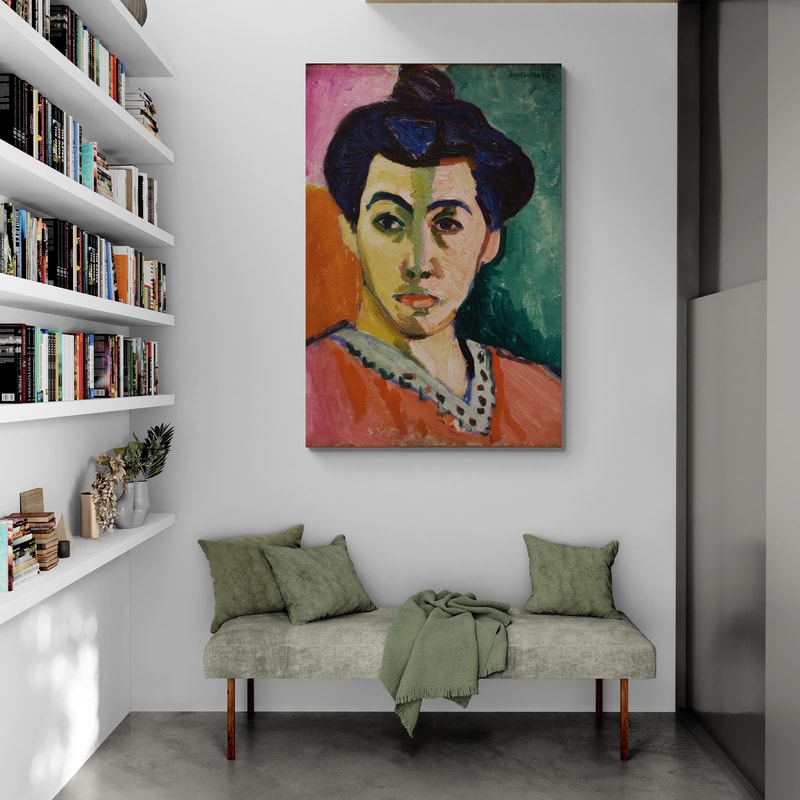 The Green Stripe (Madame Matisse) by Henri Matisse wall art in a living room