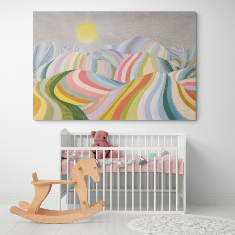The Hills Roll On by Danhui Nai wall art in a kids room