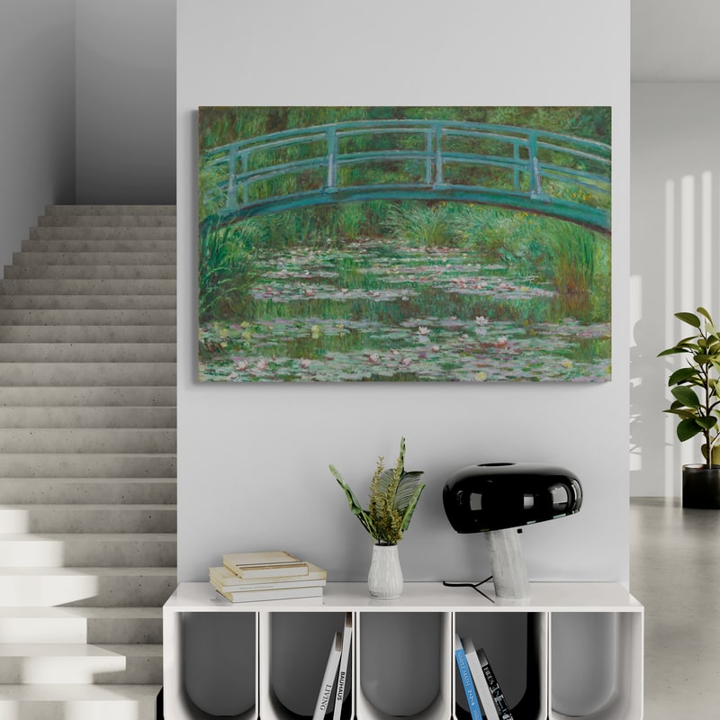 The Japanese Footbridge by Claude Monet wall art in a hallway