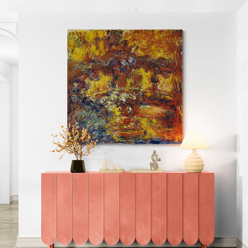 The Japanese Footbridge 1920-1922 by Claude Monet wall art in a hallway