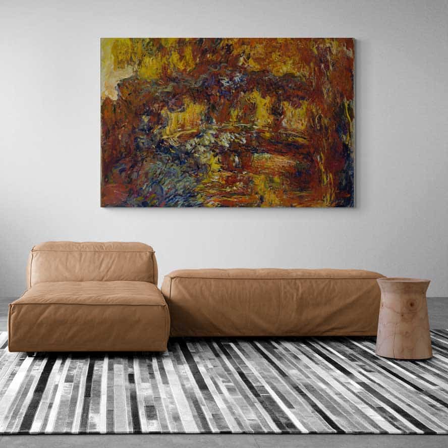 The Japanese Footbridge 1920-22 by Claude Monet wall art in a living room