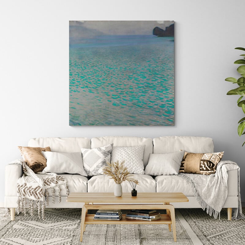 The Lake Attersee by Gustav Klimt wall art in a living room