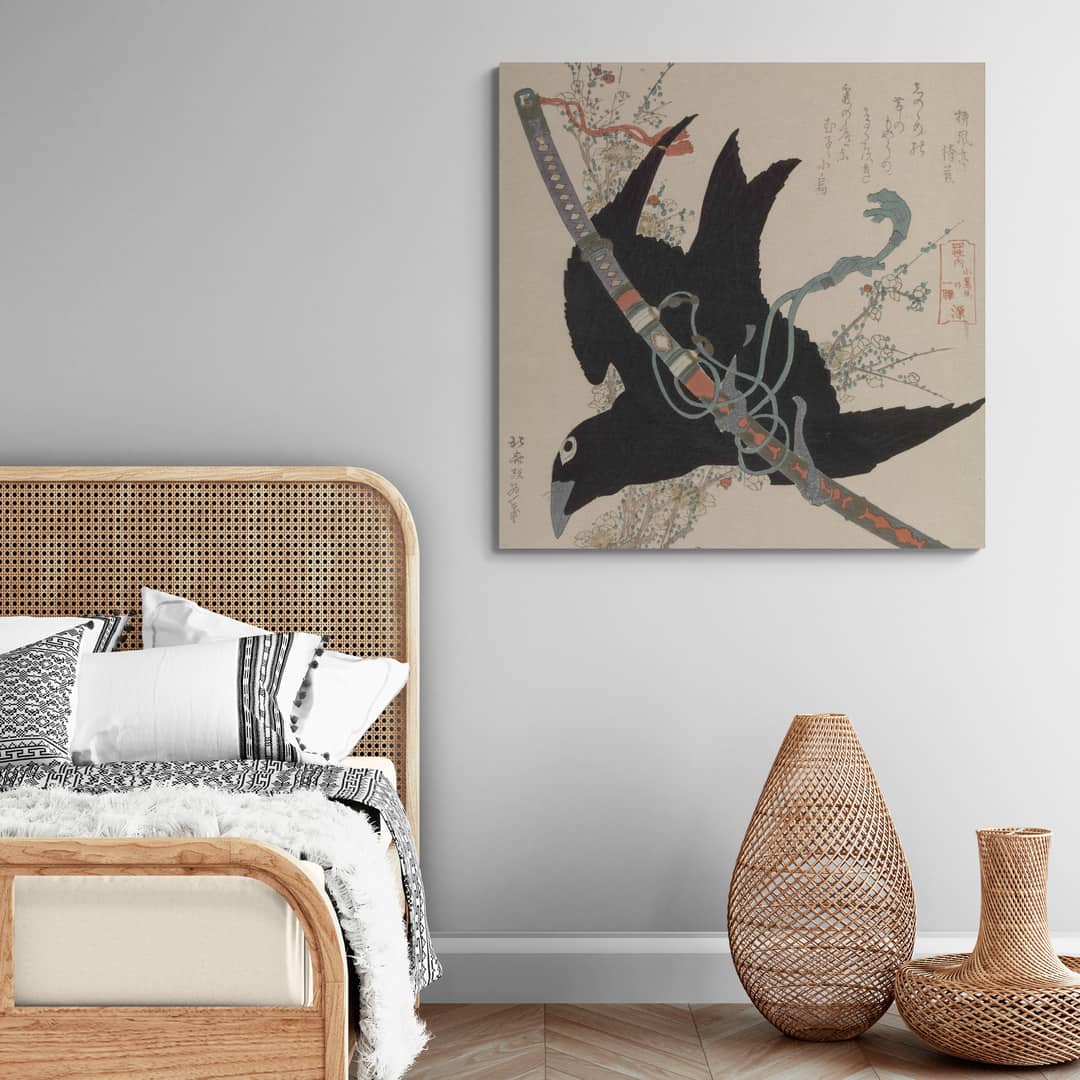 The Little Raven with the Minamoto Clan Sword by Katsushika Hokusai wall art from Glam Wall Art