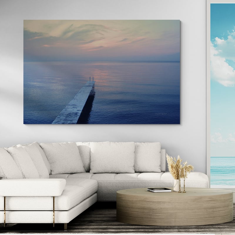 The Long Dock by Elizabeth Urquhart wall art in a living room