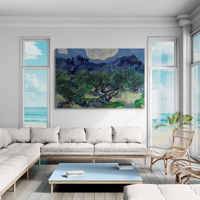 The Olive Trees 1889 by Vincent Van Gogh wall art in a living room