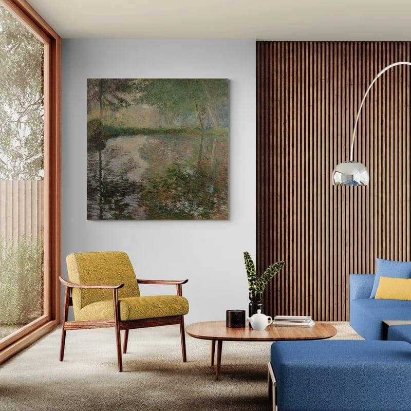 The Pond at Montgeron 1877 by Claude Monet wall art in a living room
