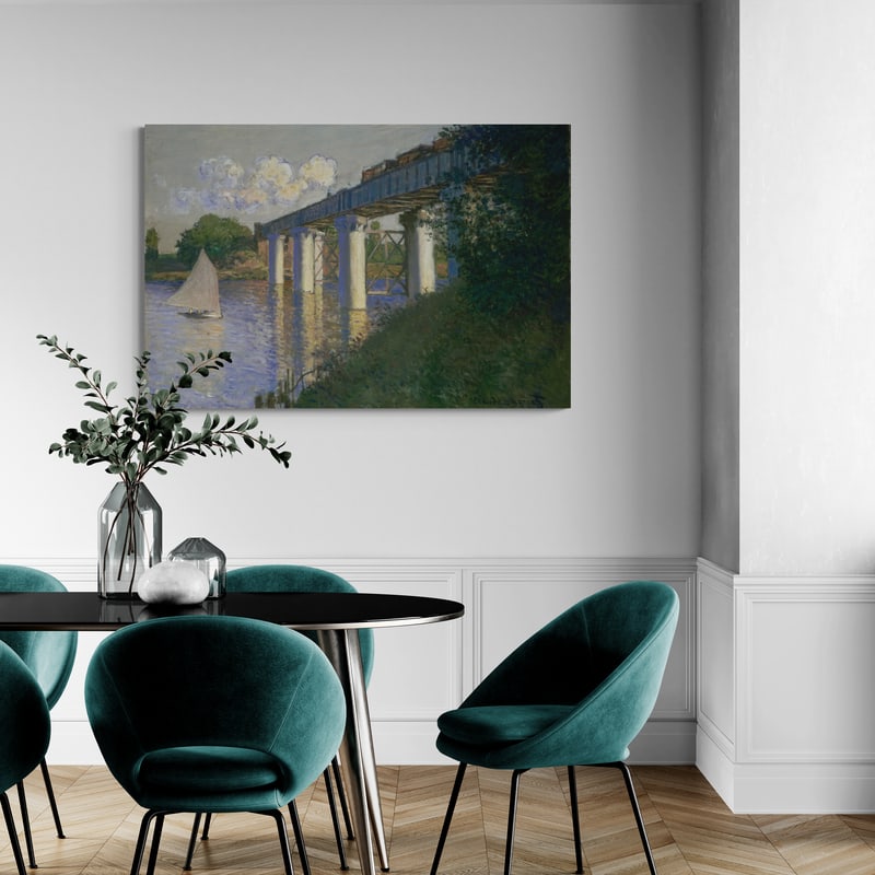 The Railway Bridge at Argenteuil 1874 by Claude Monet wall art in a dining room