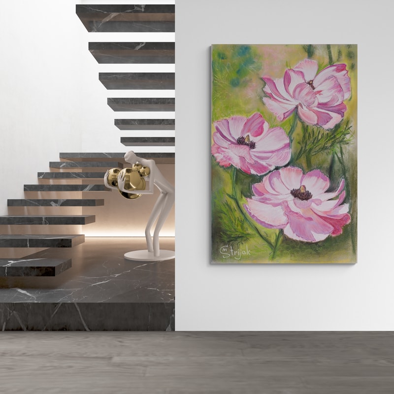 The Ranunculus by Marina Strijakova wall art in a hallway