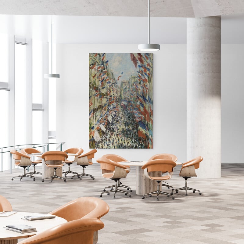 The Rue Montorgueil 30th of June 1878 by Claude Monet wall art in a living room