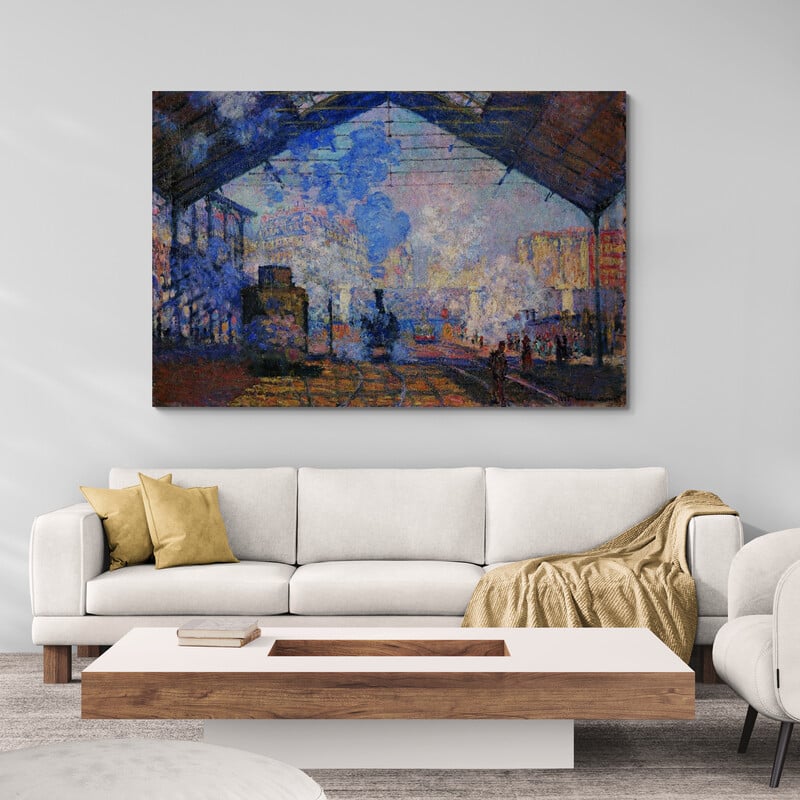 The Saint-Lazare Station 1877 by Claude Monet wall art in a living room