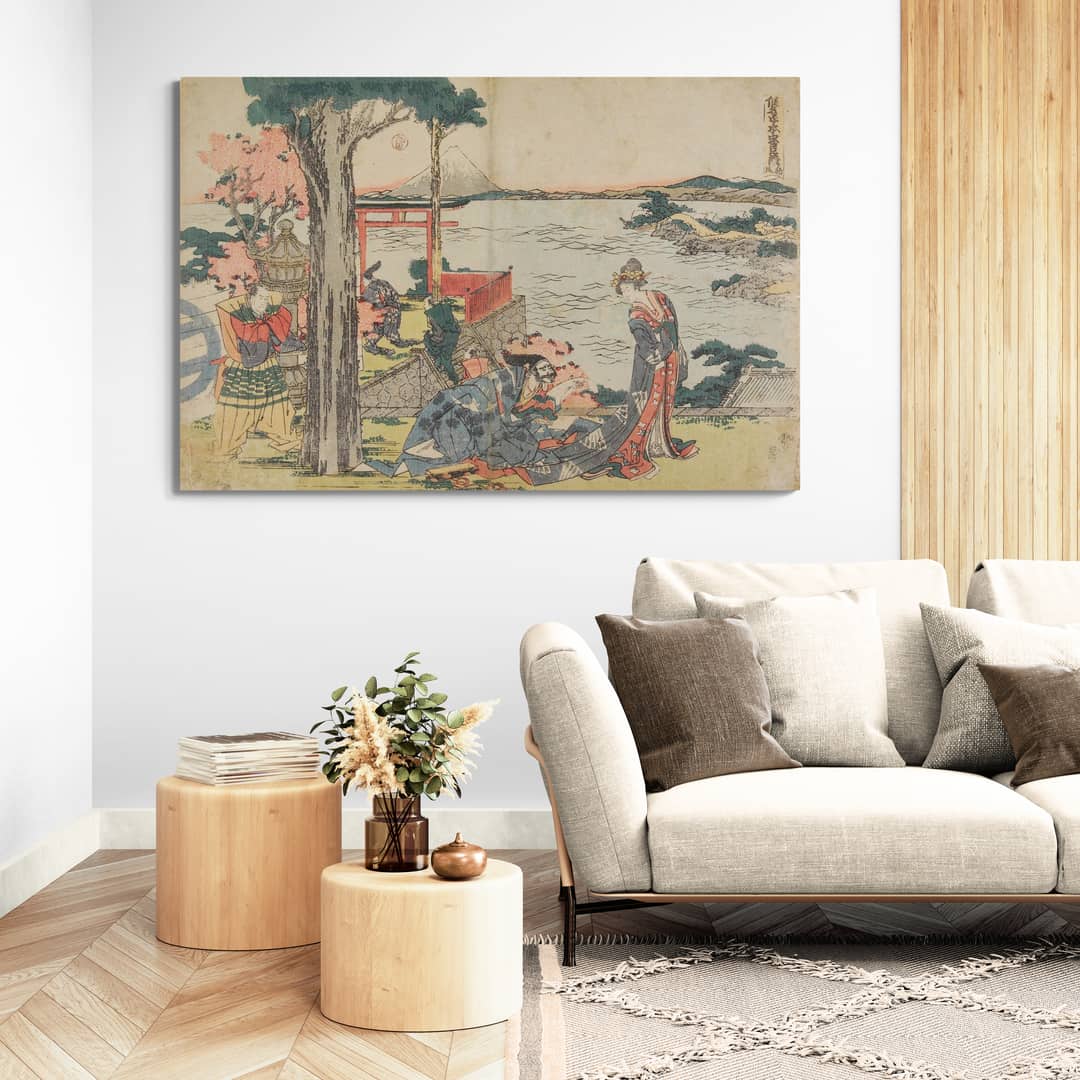 The Storehouse of Loyal Retainers by Katsushika Hokusai wall art in a living room