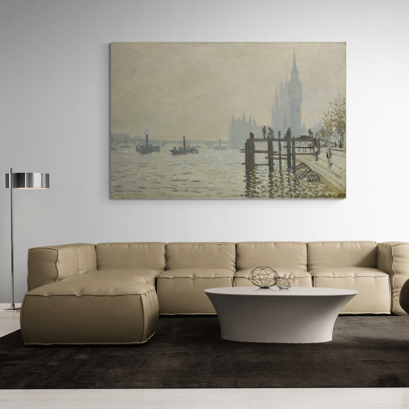 The Thames at Westminster 1871 by Claude Monet wall art in a living room
