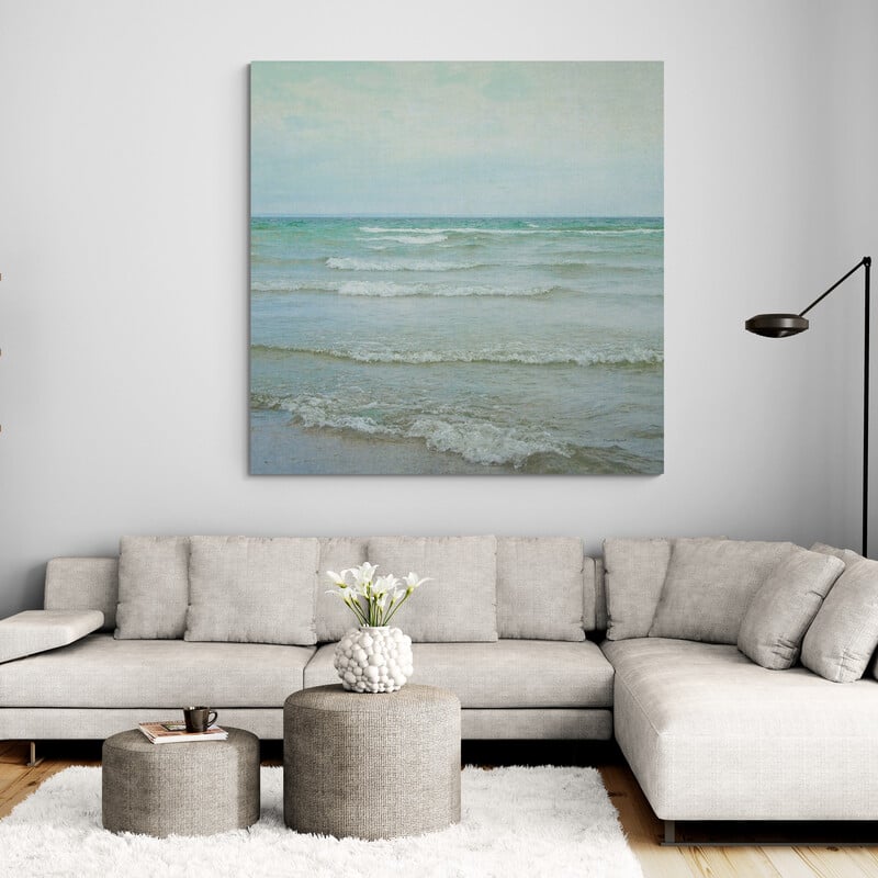 The Tide I Square by Elizabeth Urquhart wall art in a living room