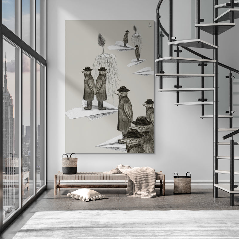 The Traveler - Paper Airplane by Lisha Sun wall art in a living room